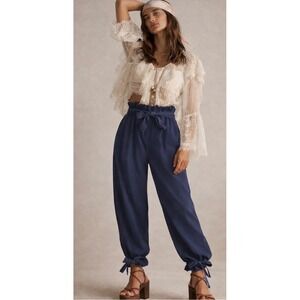 Grace Karin Blue Paperbag Y2K Waist Tapered Pants with Ankle Ties NWT Size 2X